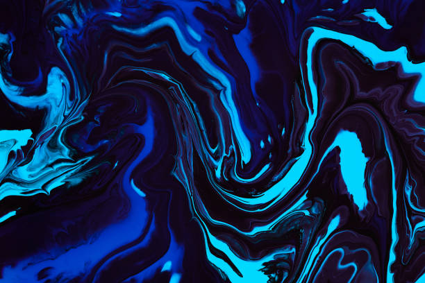 istock Fluid art texture. Abstract backdrop with mixing paint effect. Liquid acrylic artwork that flows and splashes. Mixed paints for interior poster. Blue, purple and aquamarine overflowing colors. 1271344656
