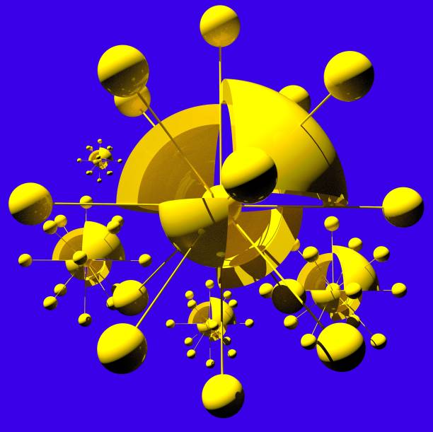 istock Abstract architectural composition. 3D illustration of cosmic atomic structure on blue sky background. 1271345980