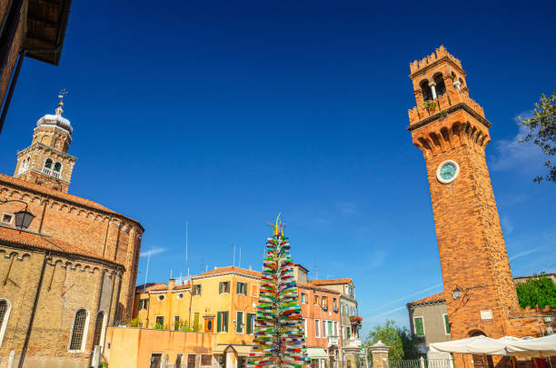 murano clock tower torre dell'orologio - stefano imagens e fotografias de stock