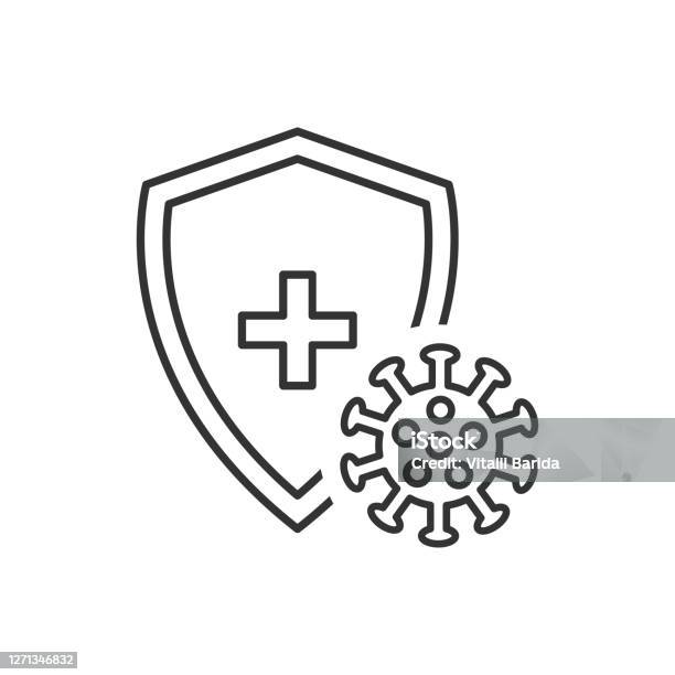 Immune Flu Germ Line Icon Stock Illustration - Download Image Now - Immunology, Icon Symbol, Immune System