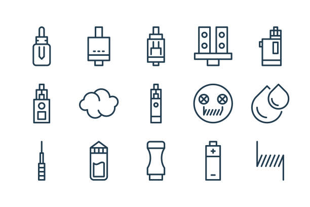 ilustrações de stock, clip art, desenhos animados e ícones de vaping and e-cigarette line icons. vape and esmoking vector linear icon set. - propylene