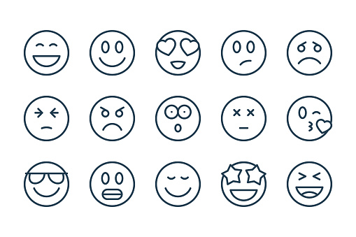 Emoji and Different faces related line icons. Emotions vector outline icons.