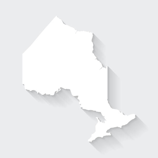 Ontario map with long shadow on blank background - Flat Design White map of Ontario isolated on a gray background with a long shadow effect and in a flat design style. Vector Illustration (EPS10, well layered and grouped). Easy to edit, manipulate, resize or colorize. ontario canada stock illustrations