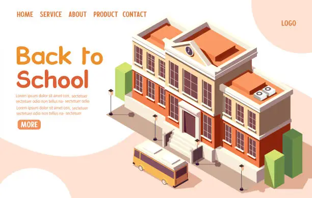 Vector illustration of back to school isometric landing page illustration