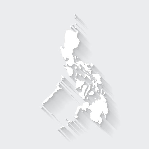illustrazioni stock, clip art, cartoni animati e icone di tendenza di mappa filippine con lunga ombra su sfondo vuoto - flat design - philippines map