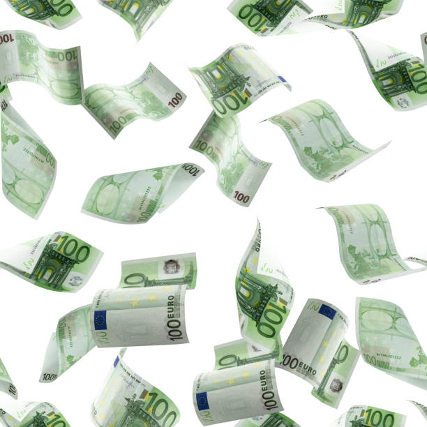 istock Money stack seamless pattern. Falling banknotes. European money on white isolation background. 1271359907