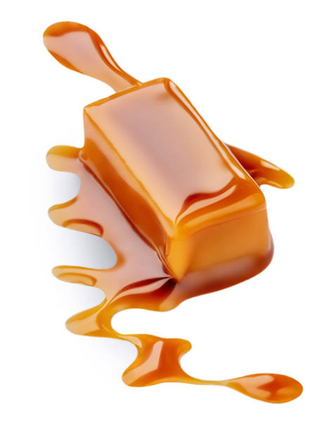 istock Soft caramel isolated on a white background. Salted melted toffee candy with caramel sauce, top view