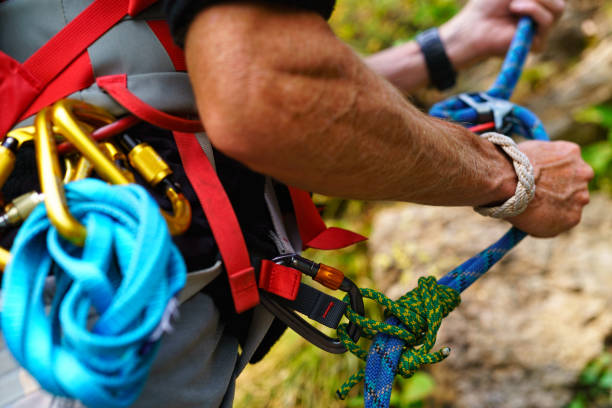 istock Climber Closeup Detail Rappelling with Autoblock Backup 1271366224