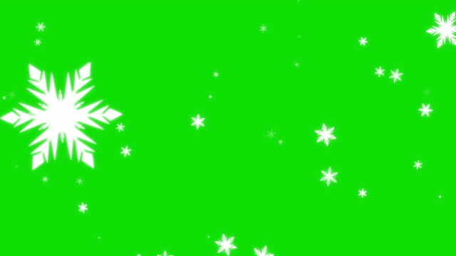 Beautiful Snowflakes Green Screen 4K Background. Isolated falling cartoon snow