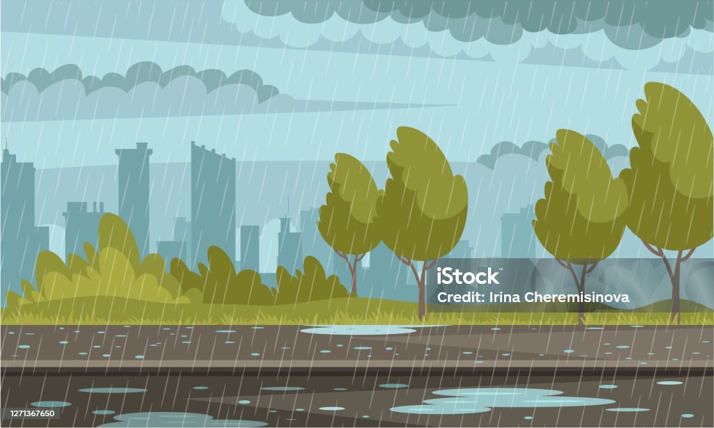 Ilustración de Clima Lluvioso De Fondo Urbano Calle Al Aire Libre Bajo Lluvia Pavimento En Charcos Cielo Con Nubes Edificios Ilustración Vectorial De Mal Tiempo De Otoño Carretera Moderna En La Tormenta Ilustración de Clima Lluvioso De Fondo Urbano Calle Al Aire Libre Bajo Lluvia Pavimento En Charcos Cielo Con Nubes Edificios Ilustración Vectorial De Mal Tiempo De Otoño Carretera Moderna En La Tormenta