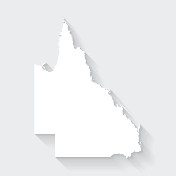 在空白背景上具有長陰影的昆士蘭地圖 - 平面設計。 - 昆士蘭州 插圖 幅插畫檔、美工圖案、卡通及圖標