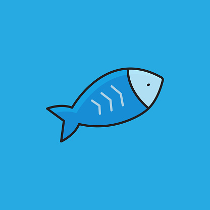 Flat Line Design Style Fish Icon, Outline Symbol Vector Illustration