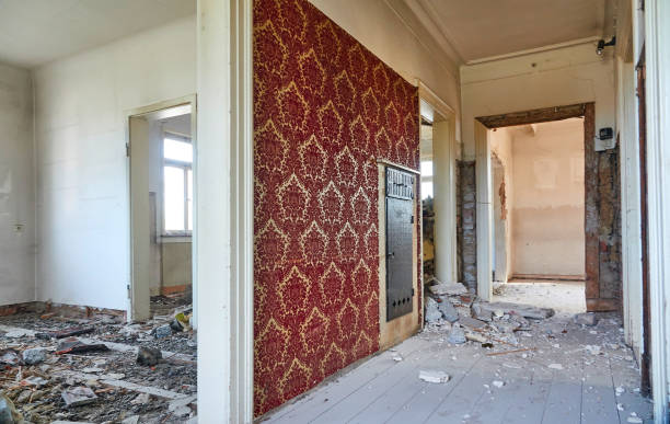 istock Demolition house, empty rooms and wall fireplace 1271369948