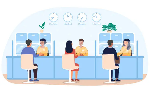 Vector illustration of Bank employees providing financial services to clients