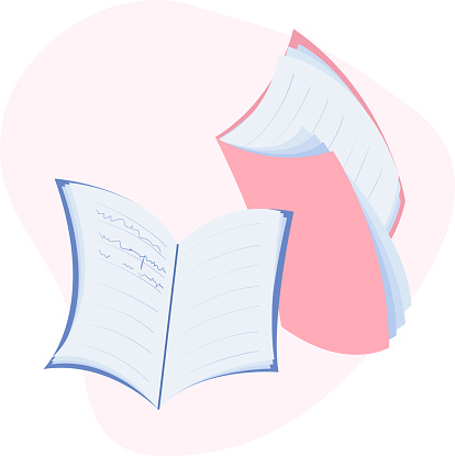 Pink Notebook Drawing Cute Blue And Pink Notebooks With Doodles On Pink Background Vector ...