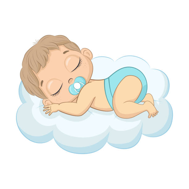 istock Cute newborn boy sleeping on a cloud. Vector illustration for baby shower, greeting card, party invitation, fashion clothes t-shirt print. 1271381020