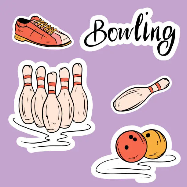 Vector illustration of Set of vector icons dedicated to bowling.