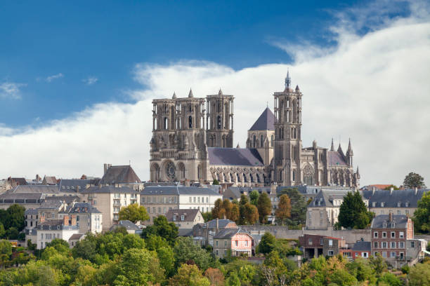Aerial view of Laon Cathedral stock photo