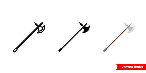ikona halberd 3 typów koloru, czerni i bieli, kontur. symbol izolowanego znaku wektora - halberd stock illustrations