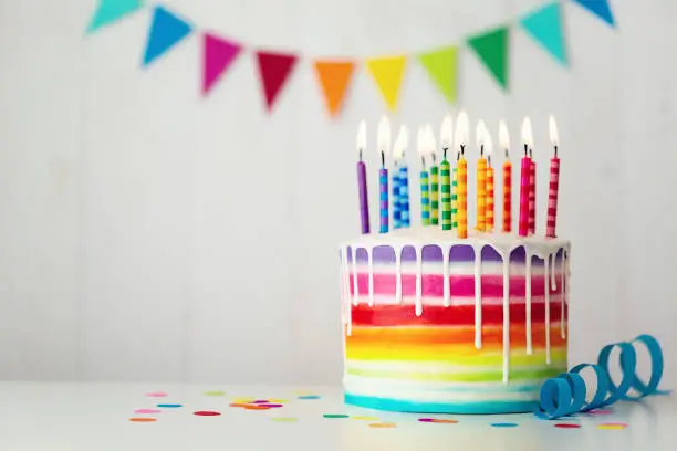 Photo of Rainbow birthday cake with candles