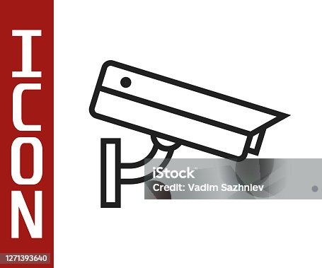 istock Black line Security camera icon isolated on white background. Vector Illustration 1271393640