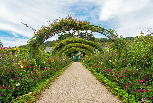 Giverny, France - August 20 2020: Monet's home and flowers pathway at Giverny in summer - Giverny, France