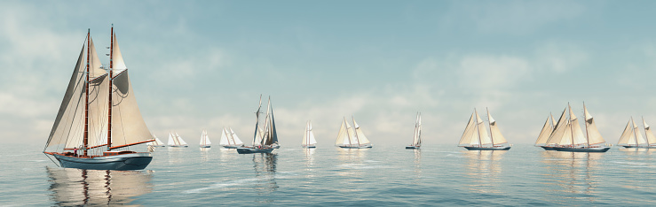 3d illustration, sailboat sailing in the sea