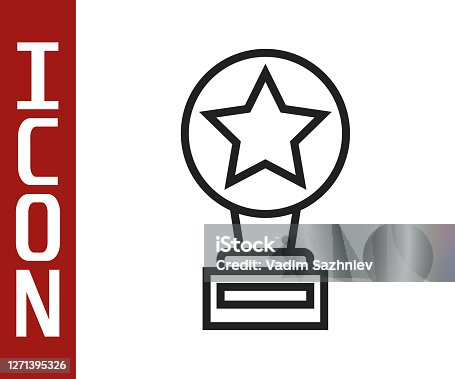 istock Black line Movie trophy icon isolated on white background. Academy award icon. Films and cinema symbol. Vector Illustration 1271395326
