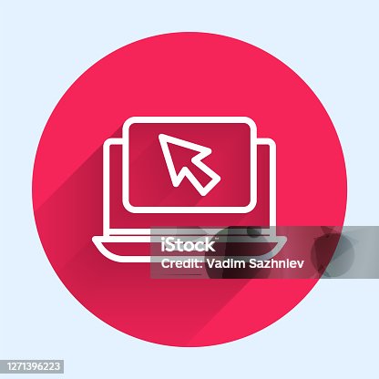 istock White line Laptop and cursor icon isolated with long shadow. Computer notebook with empty screen sign. Red circle button. Vector Illustration 1271396223
