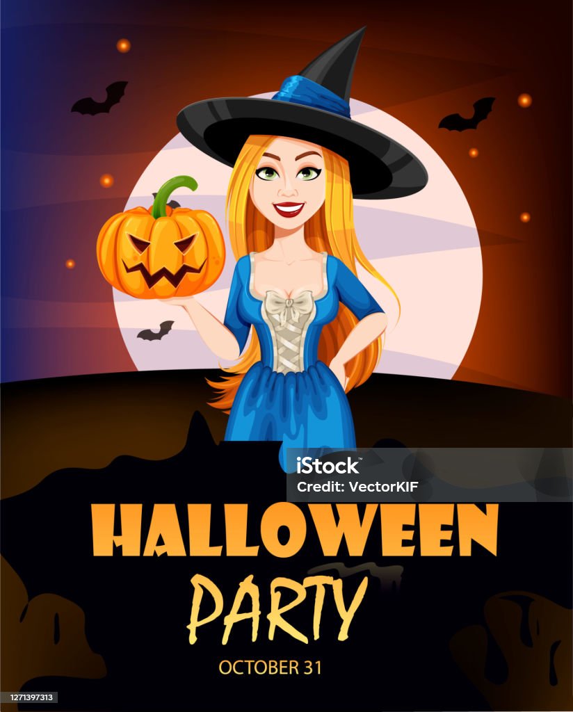 Happy Halloween Beautiful Witch Cartoon Character Stock Illustration -  Download Image Now - Adult, Adults Only, Autumn - iStock