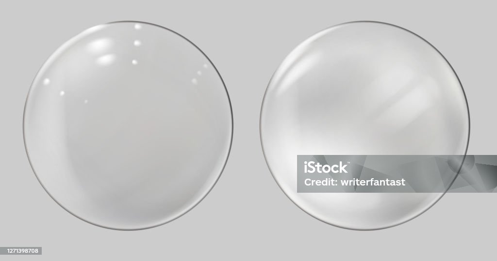 Реалистичная стеклянная сфера. Прозрачный шар, реалистичный пузырь - Векторная графика Линза роялти-фри
