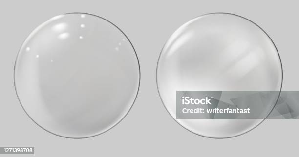Реалистичная Стеклянная Сфера Прозрачный Шар Реалистичный Пузырь — стоковая векторная графика и другие изображения на тему Линза