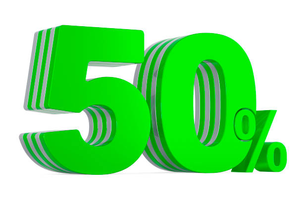 istock Green 50 percent, discount concept. 3D rendering isolated on white background 1271398785