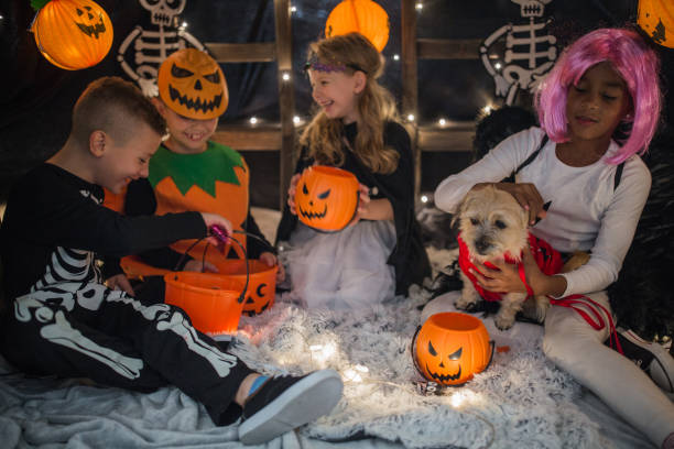 istock Kids on Halloween tent party 1271402125