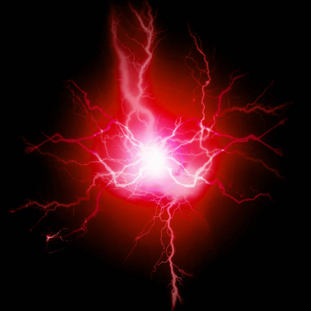 istock Exploding bolts of lightning electricity energy red pure power 1271403832