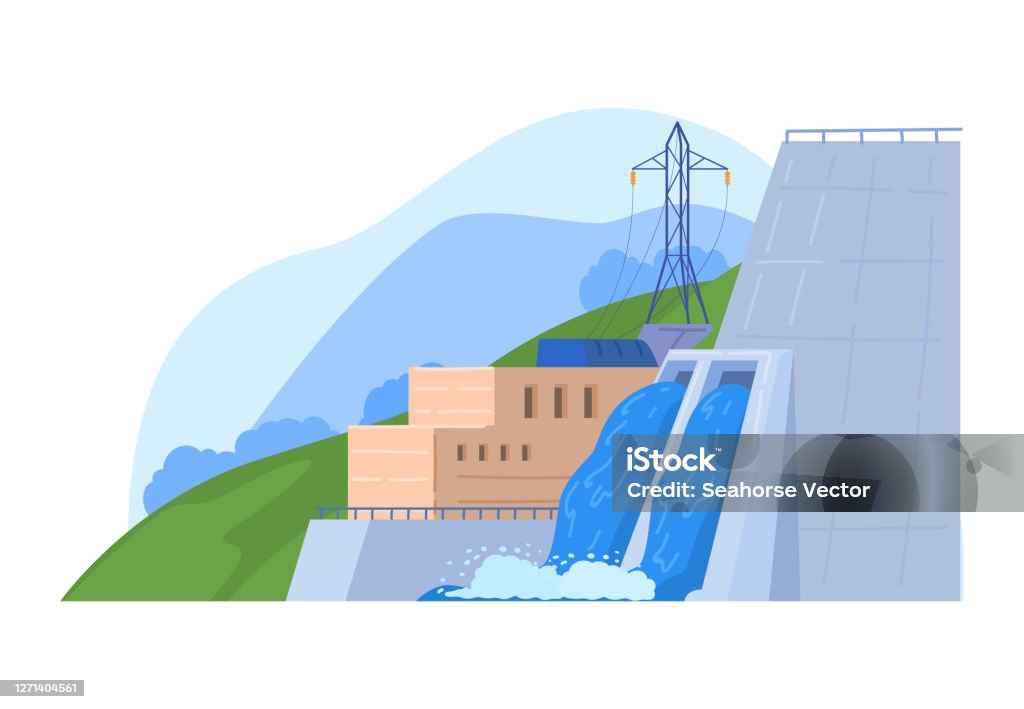 Factory Power Hydroelectric Energy Station Generates Electricity With Generator  Cartoon Vector Illustration Isolated On White Stock Illustration - Download  Image Now - iStock