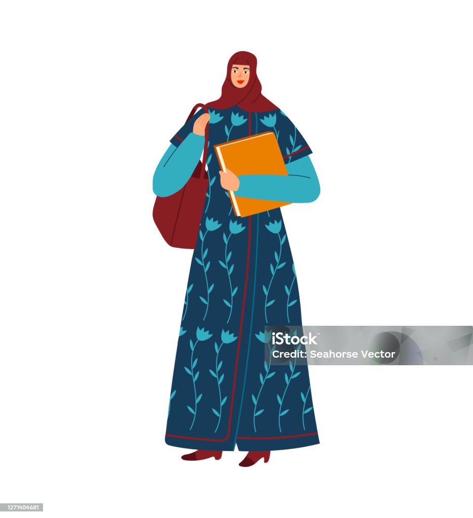 Muslim Woman College Student University Education Young Islamic Girl Cartoon  Style Vector Illustration Isolated On White Stock Illustration - Download  Image Now - iStock
