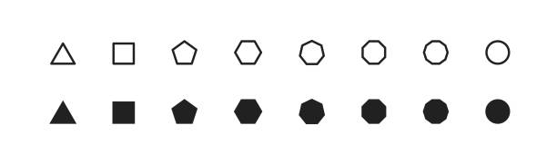 Basic geometric shape, simple icon set. Octagon, hexagon, pentagon, decagon, triagle symbol in vector flat style.