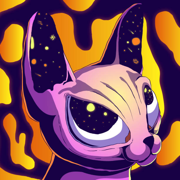 istock Cartoon cute futuristic illustration - Cat in space. 1271412211