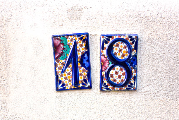istock Colorful Ceramic Number 18 Street Address Tile 1271412212