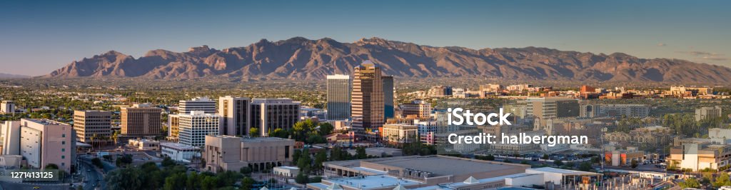 Tucson at Sunset Aerial panorama of Downtown Tucson, Arizona at sunset. Tucson Stock Photo