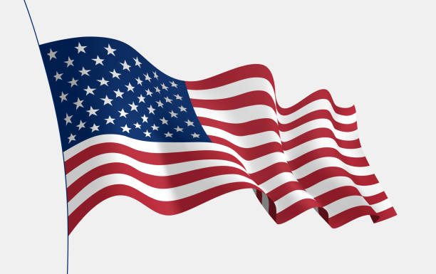 istock USA flag waving in the wind. 3d vector flag with folds 1271413148