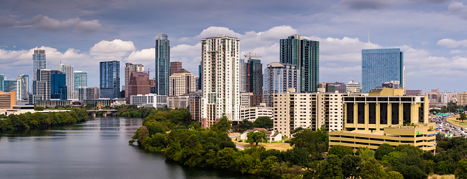 Aerial panorama of Austin, Texas.