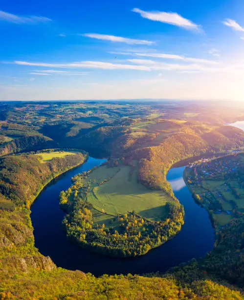 View of Vltava river horseshoe shape meander from Solenice viewpoint, Czech Republic. Zduchovice, Solenice, hidden gem among travel destinations, close to Prague, Czechia