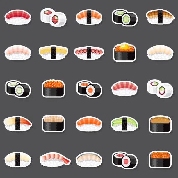 Vector illustration of Sushi Sticker Set