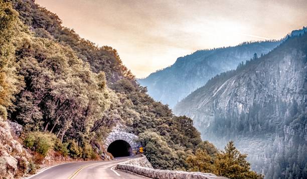 Swiss Uri Alps landscape, Susten Pass mountain road tunnel arch, near Andermatt