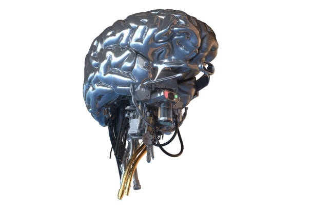 istock Sci-fi robotic brain organ, 3d render isolated on white background 1271431788