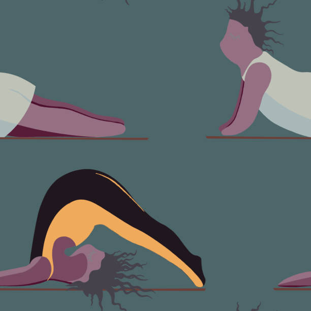 istock Girls Doing Yoga. Seamless Pattern Woman Pose Yoga 1271431910