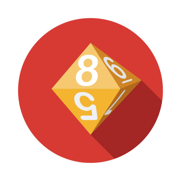 D8 Dice Role Playing Game Icon A flat design Role Playing Game (RPG) icon with long side shadow. File is built in the CMYK color space for optimal printing. Color swatches are global so it’s easy to change colors across the document. developing 8 stock illustrations