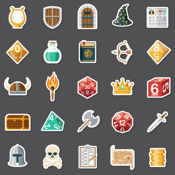 Role Playing Games Sticker Set A set of Role Playing Game (RPG) icons. File is built in the CMYK color space for optimal printing. Color swatches are global so it’s easy to edit and change the colors. developing 8 stock illustrations